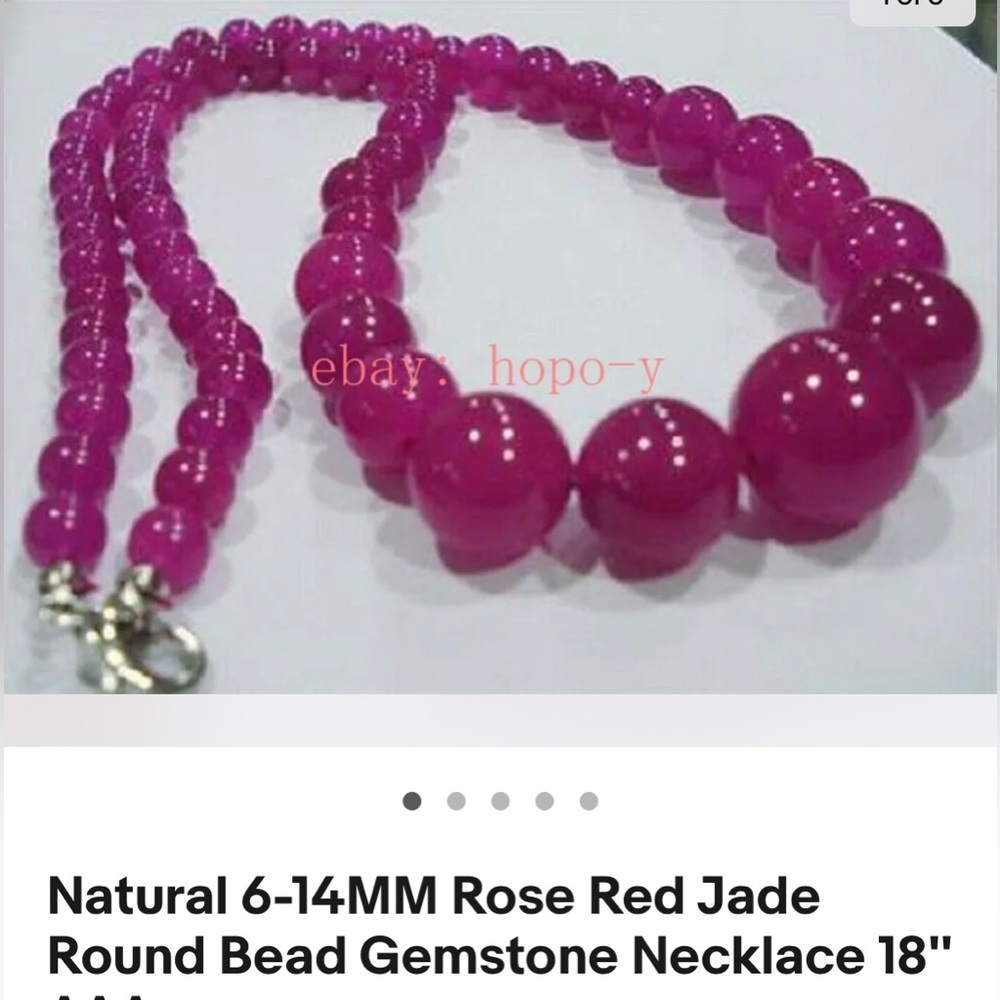 Beaded red Jade necklace 18” graduated Silvertone clasp
